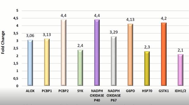 Abundancia de proteínas sobrerreguladas en el grupo portadores de β-talasemia