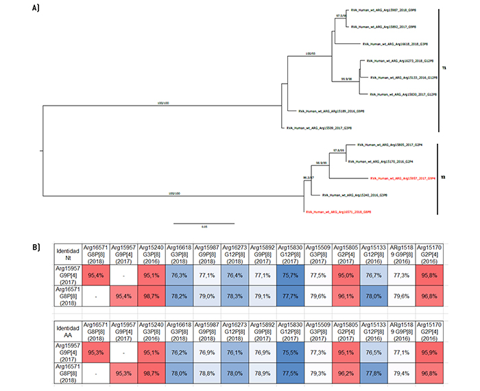 Análisis filogenético y matriz de distancias del gen NSP3